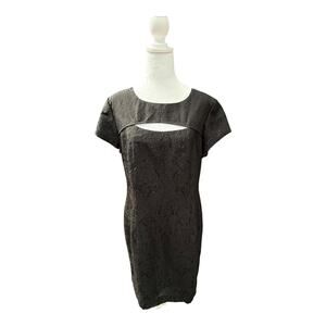 Vintage Danny & Nicole Dress 14 Black Textured Short Sleeve Sheath Lined Elegant